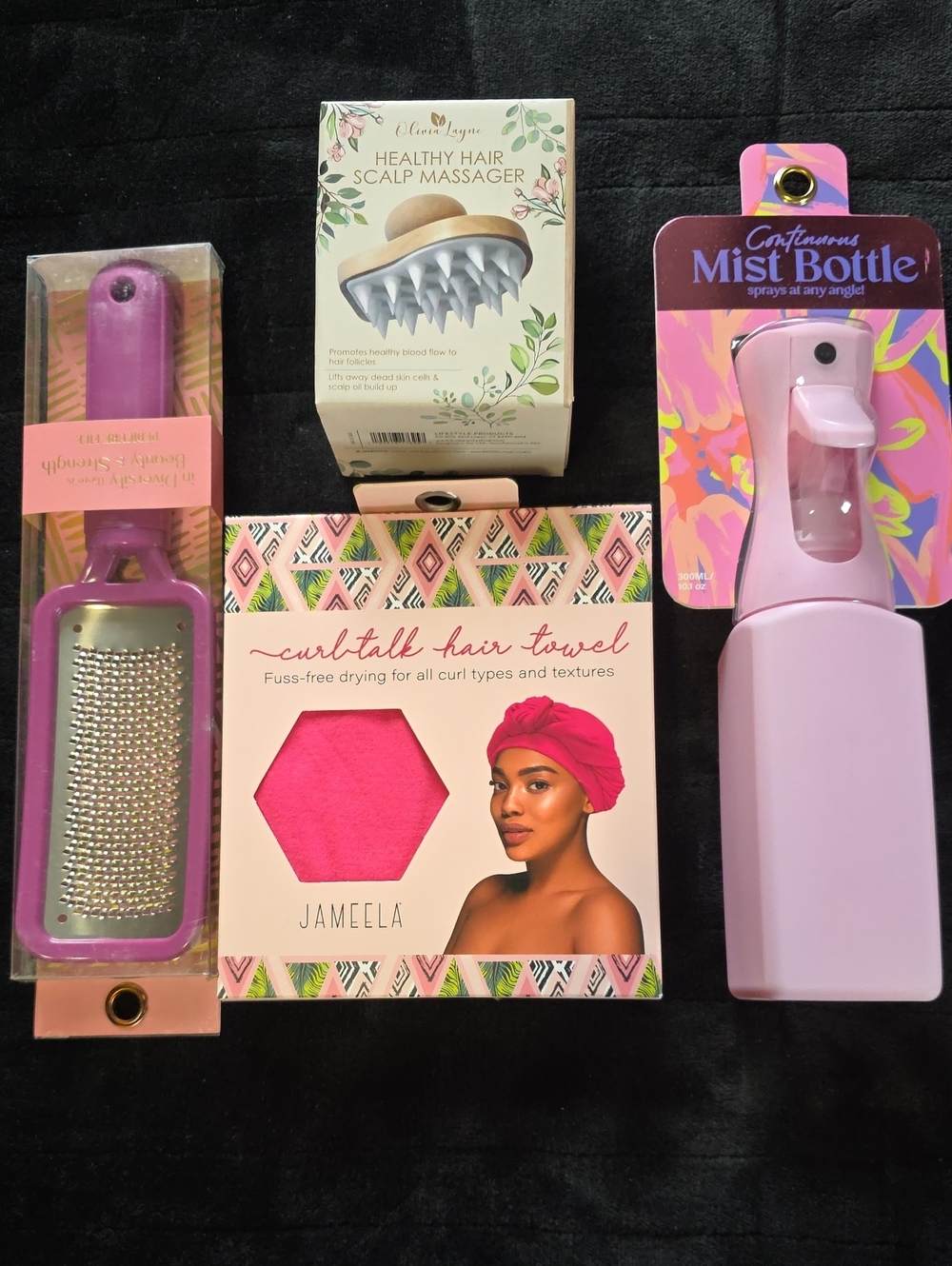 Curltalk Hair Towel - Hot Pink, Misting Bottle,Scalp Brush And Pedicure File